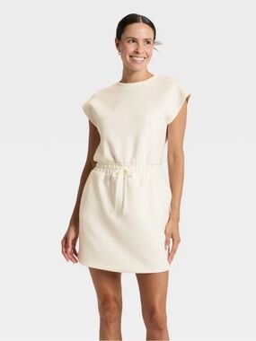 NWT all in motion Cream Drawstring Waist Mini Dress